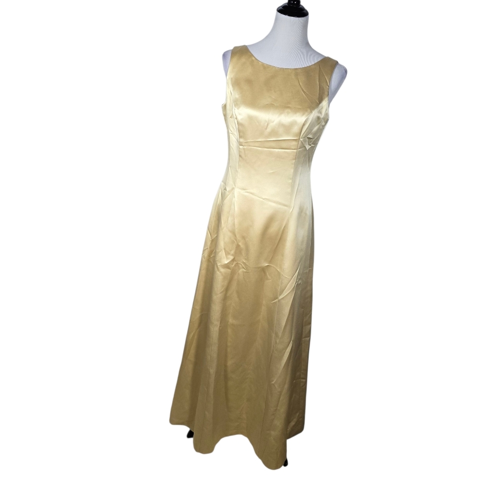 Alex Evenings 8 Vintage Gold Yellow Sleeveless Shiny Evening Gown Formal Dress